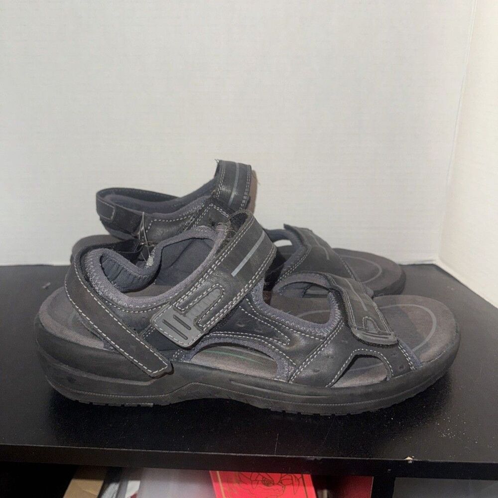 Orthofeet Mens Gemini 566 Black Leather Orthopedic Walking Sandals US 10.5 2E